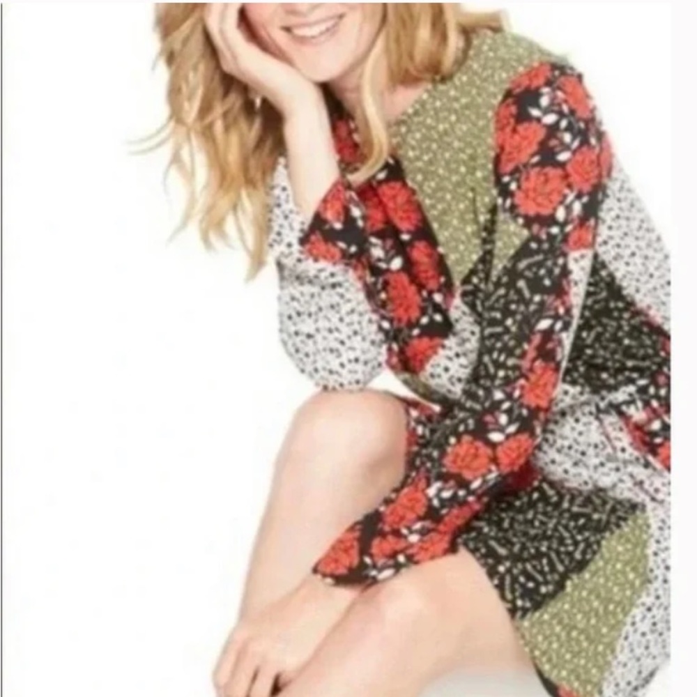 Libby Edelman Floral Patchwork Mini Dress - Red, Green, Black, White